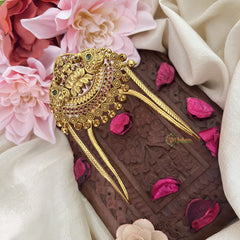 Vriksham Gold Look Alike Lakshmi with Dual Peacock Vangi /Armlet-Red Green-Gold Bead-G18517