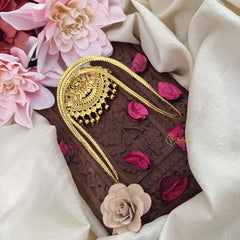 Vriksham Gold Look Alike Lakshmi with Dual Peacock Vangi /Armlet-Red Green-Gold Bead-G18517