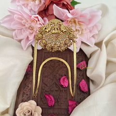 Vriksham Gold Look Alike Lakshmi with Dual Elephant Vangi /Armlet-Red Green-Gold Bead-G18518