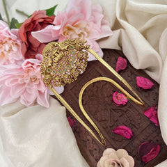 Vriksham Gold Look Alike Lakshmi with Dual Elephant Vangi /Armlet-Red Green-Gold Bead-G18518