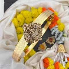 Vriksham Divine Gaj Lakshmi AD Stone Pendant With Honeycomb Texture Hipblet-Gold Bead-G22223