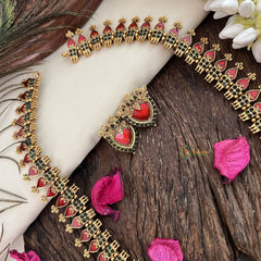 Vriksham Traditional Kerala Palakka Long Neckpiece-Red-G19243