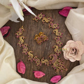 Vriksham Exquisite Red Stone Peacock Short Neckpiece-G16341