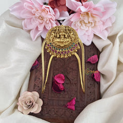 Vriksham Gold Look Alike Lakshmi With Dual Peacock Vangi /Armlet-Red Green-Gold Bead-G18515