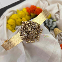 Vriksham Divine Gaj Lakshmi AD Stone Pendant With Honeycomb Texture Hipblet-Gold Bead-G22223