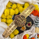 Vriksham Classic Ram Parivar Temple Pendant With Flower Texture Hipblet-Gold Bead-G22225