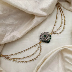 Elegant Victorian Diamond Jada Billai with Pearl Maatil-Bun Billai-Green Bead-G13148