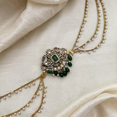 Elegant Victorian Diamond Jada Billai with Pearl Maatil-Bun Billai-Green Bead-G13148
