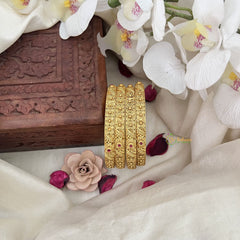 Vriksham Gold Look Alike Floral Bangle-Red-G18505