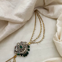 Elegant Victorian Diamond Jada Billai with Pearl Maatil-Bun Billai-Green Bead-G13148