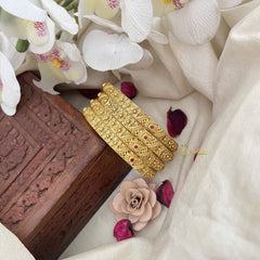 Vriksham Gold Look Alike Floral Bangle-Red-G18505