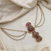 Traditional Kemp Jada Billai with Pearl Maatil-FourTier Bun Billai-Red Green-G13152