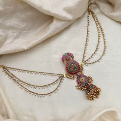 Traditional Kemp Jada Billai with Pearl Maatil-FourTier Bun Billai-Red Green-G13152