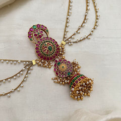 Traditional Kemp Jada Billai with Pearl Maatil-FourTier Bun Billai-Red Green-G13152