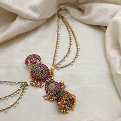 Traditional Kemp Jada Billai with Pearl Maatil-FourTier Bun Billai-Red Green-G13152