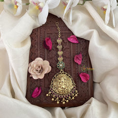 Vriksham Gold Look Alike Ganpati Maang Tikka-Red Green-Gold Bead-Pearls-G18509