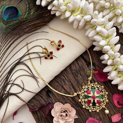 Vriksham Designer Floral Pendant Neckpiece-Red Green-G19236