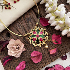 Vriksham Designer Floral Pendant Neckpiece-Red Green-G19236