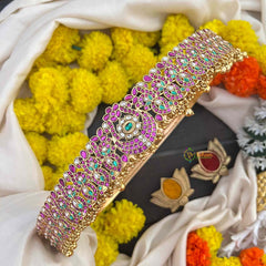 Vriksham Classic Half Moon With Manga Bridal Hipblet-Red Green & White-Gold Bead-G22214