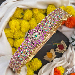 Vriksham Classic Half Moon With Manga Bridal Hipblet-Red Green & White-Gold Bead-G22214