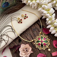 Vriksham Designer Floral Pendant Neckpiece-Red Green-G19236