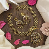 Vriksham Gold Look Alike Dual Peacock with Elephant Pendant Short Neckpiece-Red-G16336