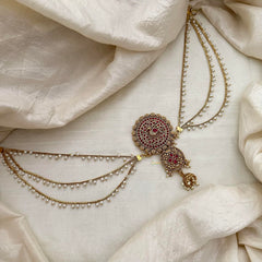 Premium Peacock Jada Billai with Pearl Maatil-Bun Billai-Red-G13159