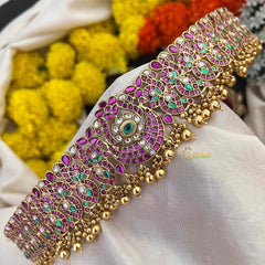 Vriksham Classic Half Moon With Manga Bridal Hipblet-Red Green & White-Gold Bead-G22214