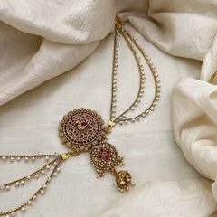 Premium Peacock Jada Billai with Pearl Maatil-Bun Billai-Red-G13159