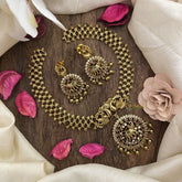 Vriksham Gold Look Alike Dual Peacock with Elephant Pendant Short Neckpiece-Green-G16337