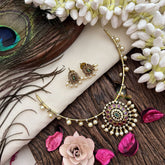 Vriksham Floral Designs Hasli Neckpiece-Green Red-Pearl-G19249