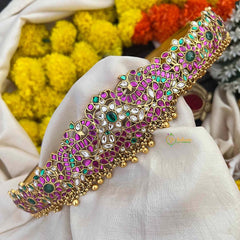 Vriksham Antique Gold Finish Peacock & Floral Bridal Hipblet-Red Green & White-Gold Bead-G22215
