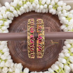 Vriksham Designer Lotus Leaf Crystal Detailing Bangles-Pink-G20873