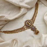 Bridal Peacock Jada Bun Billai with Golden Pearl Maatil-Red Green-G13139