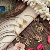 Vriksham Designer Floral Five Pendant Neckpiece-Red-G19235