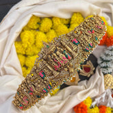 Vriksham Divine Mandapam Style Radha Krishna In Matte Gold Finish Enamel Bridal Hipblet-Green Bead-Pearls-G22218