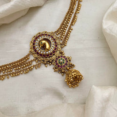 Bridal Peacock Jada Bun Billai with Golden Pearl Maatil-Red Green-G13139