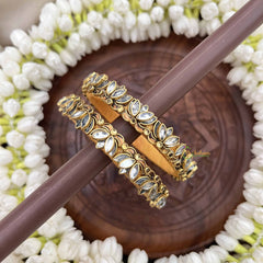 Vriksham Designer Lotus Leaf Crystal Detailing Bangles-White-G20874