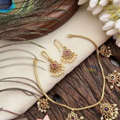 Vriksham Designer Floral Five Pendant Neckpiece-Red-G19235