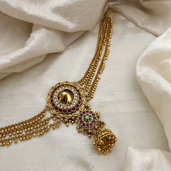 Bridal Peacock Jada Bun Billai with Golden Pearl Maatil-Red Green-G13139