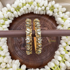 Vriksham Designer Lotus Leaf Crystal Detailing Bangles-White-G20874