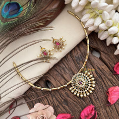 Vriksham Floral Designs Hasli Neckpiece-Red Green-Pearl-G19248