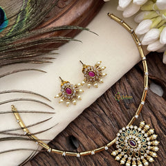 Vriksham Floral Designs Hasli Neckpiece-Red Green-Pearl-G19248