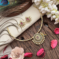 Vriksham Floral Designs Hasli Neckpiece-Red Green-Pearl-G19248