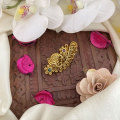 Vriksham Gold Look Alike Peacock With Feather AD Stone Saree Pin-G17291