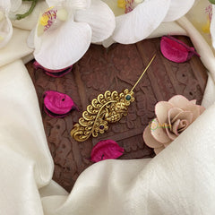 Vriksham Gold Look Alike Peacock With Feather AD Stone Saree Pin-G17291