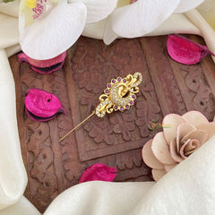 Vriksham Peacock Red White Stone Saree Pin-Saree Brooch-G17329