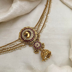 Bridal Peacock Jada Bun Billai with Pearl Maatil-Red White-G13141