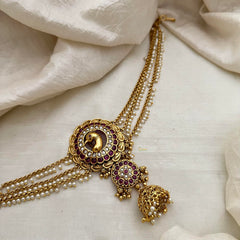 Bridal Peacock Jada Bun Billai with Pearl Maatil-Red White-G13141