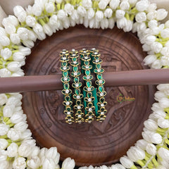 Vriksham Leaf Style Green Crystal Stone Bangles-G20879